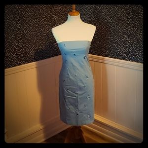 Blue Embroidered Strapless Dress